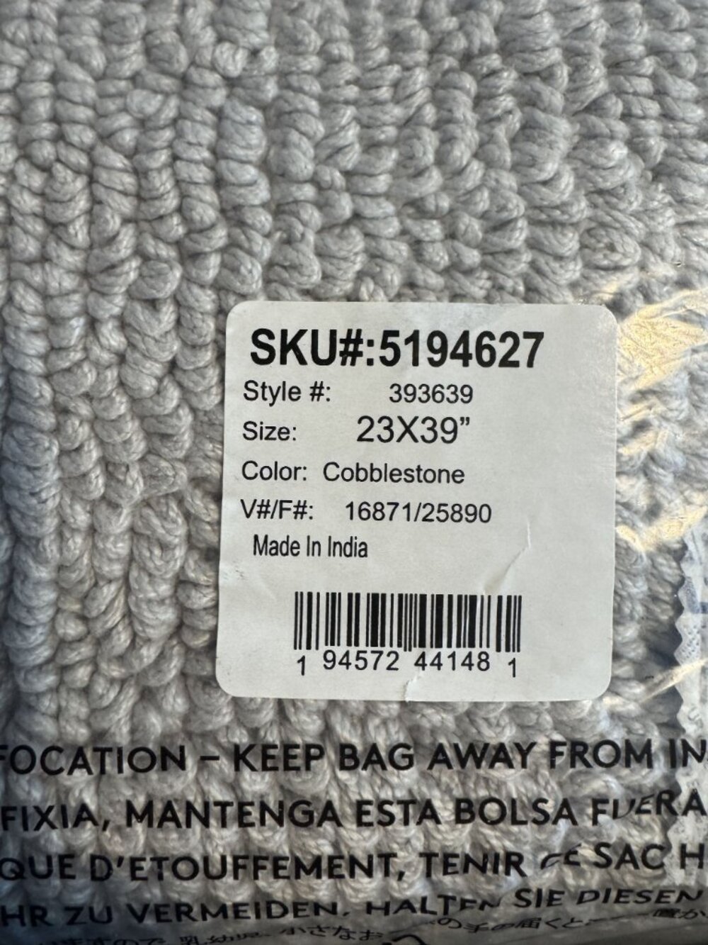 NWT Lands End Cotton Bath Rug 23"x39" Cobblestone Grey Bath Rug - Picture 2 of 5